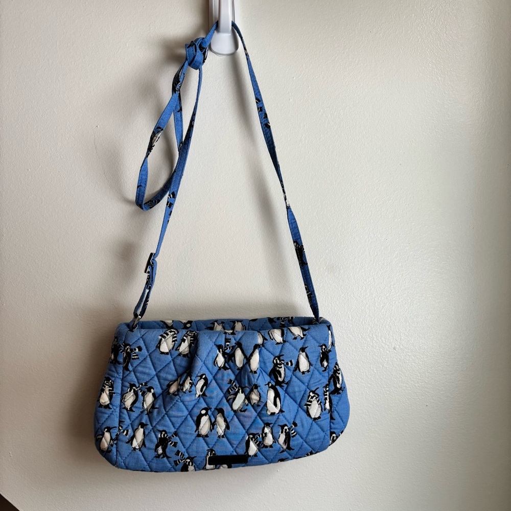 Vera Bradley Blue Quilted Shoulder Bag with Penguin Print